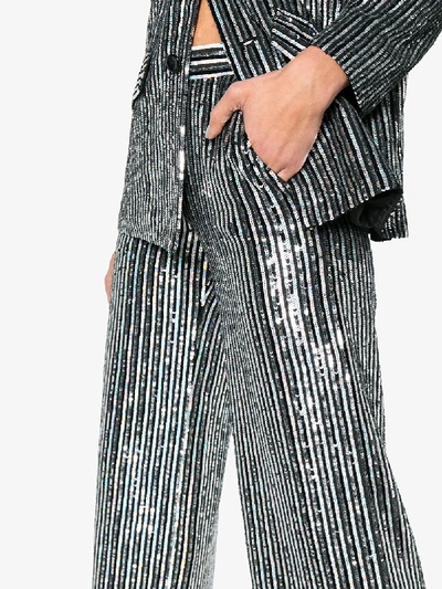 Shop Ashish Sequin Embellished Stripe Flared Cropped Trousers In Black