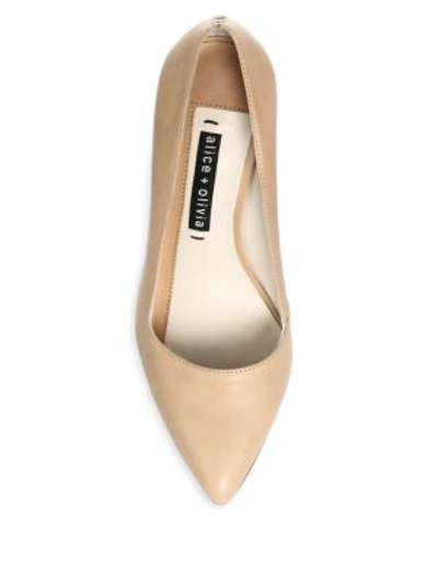 Shop Alice And Olivia Point Toe Leather Pumps In Natural