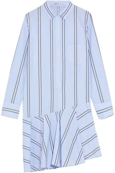 Shop Brunello Cucinelli Woman Asymmetric Sequin-embellished Cotton-poplin Mini Dress Sky Blue