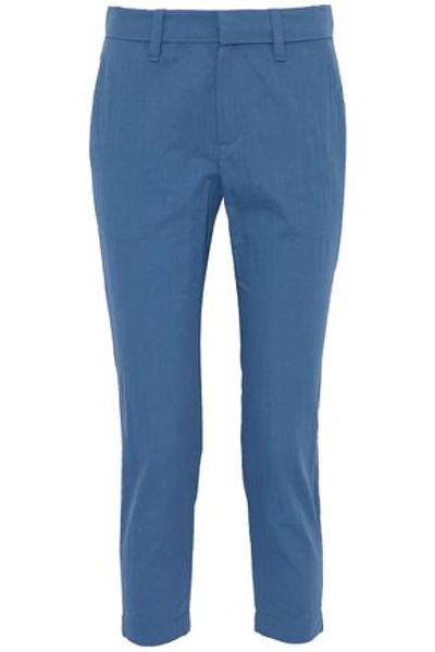 Shop Brunello Cucinelli Woman Cropped Cotton-blend Twill Tapered Pants Cobalt Blue