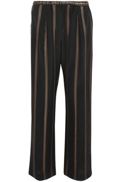 Shop Brunello Cucinelli Woman Silk-crepe Wide-leg Pants Black