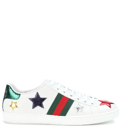 Shop Gucci Ace Leather Sneakers In White