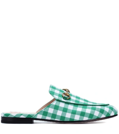 Shop Gucci Princetown Checked Slippers In Green
