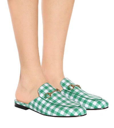 Shop Gucci Princetown Checked Slippers In Green