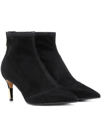 Shop Balmain Suede Ankle Boots In Black