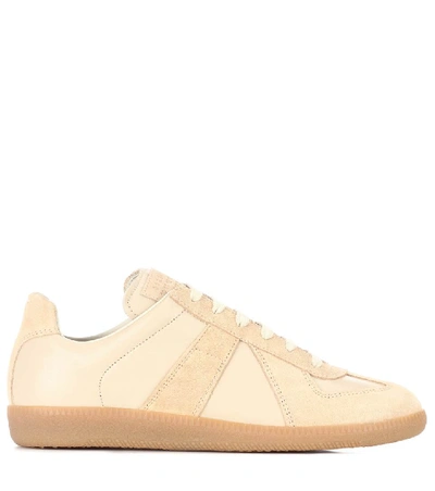 Shop Maison Margiela Replica Leather And Suede Sneakers In Beige