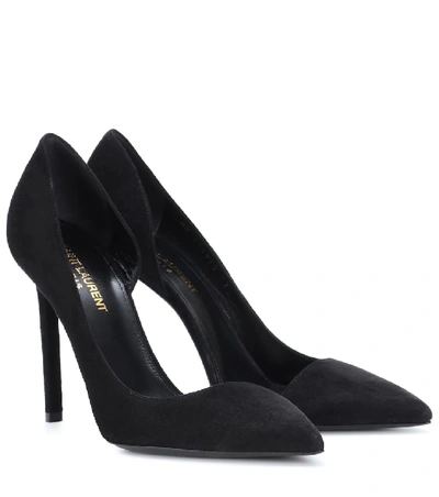 Shop Saint Laurent Anja 105 D'orsay Suede Pumps In Black