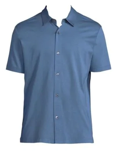 Shop Theory Silk Blend Button-down Shirt In Iris