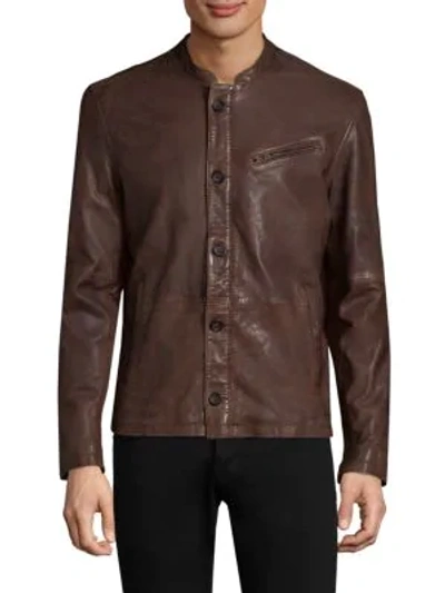 Shop John Varvatos Button Front Leather Jacket In Coffee