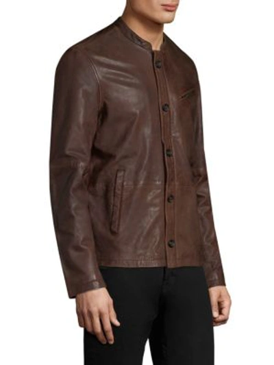 Shop John Varvatos Button Front Leather Jacket In Coffee