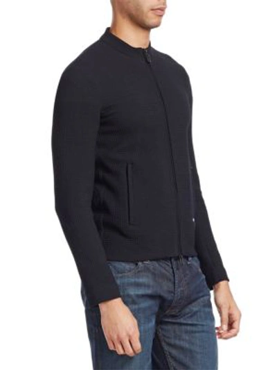 Shop Emporio Armani Textured Knit Jacket In Solid Blue