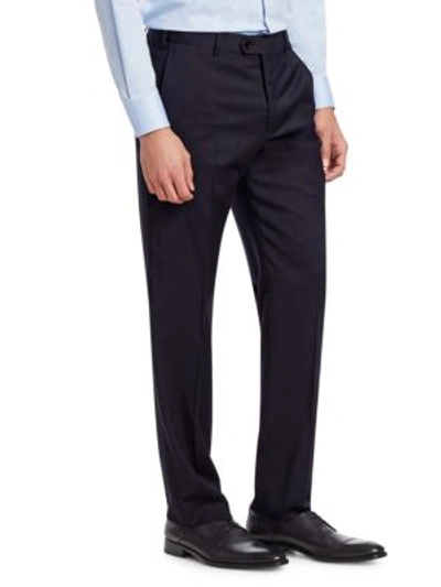 Shop Emporio Armani Navy Wool Trousers In Solid Dark
