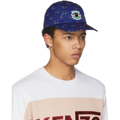 Shop Kenzo Blue Multi Eye Print Cap