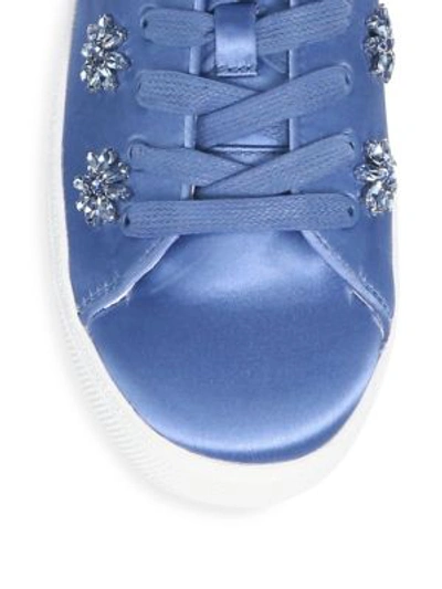 Shop Alice And Olivia Cleo Satin Sneakers In Cerulean