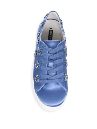 Shop Alice And Olivia Cleo Satin Sneakers In Cerulean