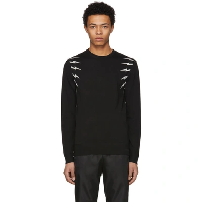 Shop Neil Barrett Black And White Fair Isle Thunderbolt Sweater In 524