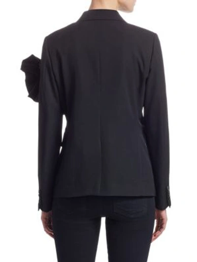 Shop Comme Des Garçons Asymmetrical Ruffle Wool Gabardine Blazer In Black