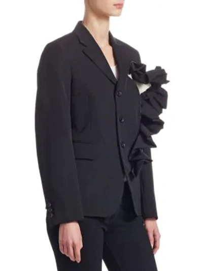 Shop Comme Des Garçons Asymmetrical Ruffle Wool Gabardine Blazer In Black