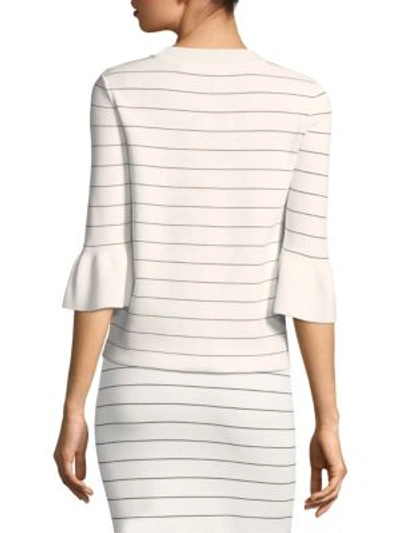 Shop Hugo Boss Striped Three-quarter Knit Top In Vanilla Light Fantasy