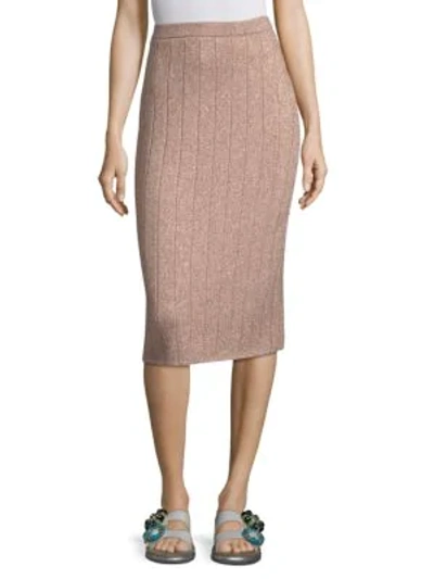 Shop Marc Jacobs Glittery Ribbed Pencil Skirt In Peach