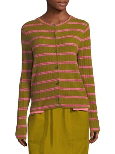 Shop Marc Jacobs Pointelle Knit Cardigan In Dark Green