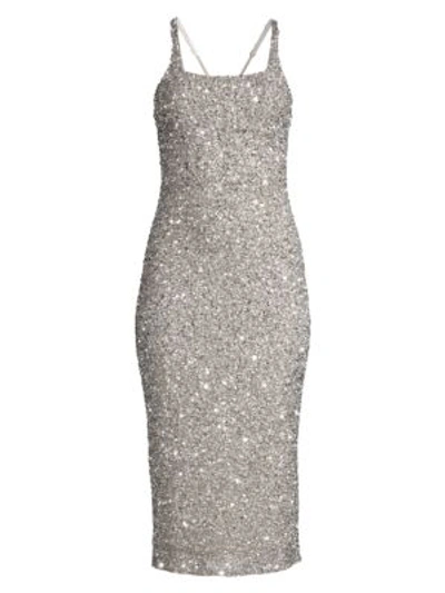 Shop Parker Black Sage Sleeveless Sparkle Dress In Silver