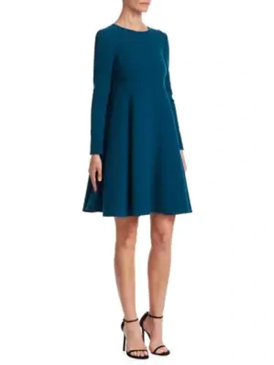 Shop Oscar De La Renta Long-sleeve Trapeze Dress In Peacock