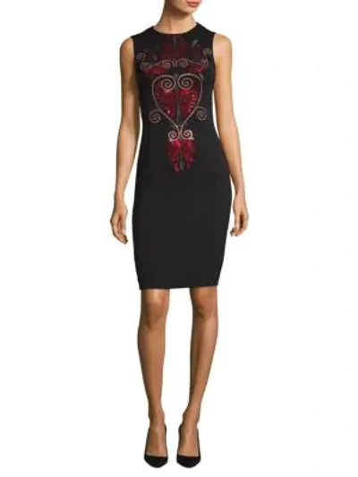 Shop Versace Embellished Woven Dress In Black