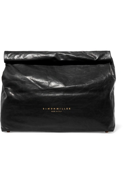 Shop Simon Miller Lunchbag 30 Crinkled-leather Clutch In Black