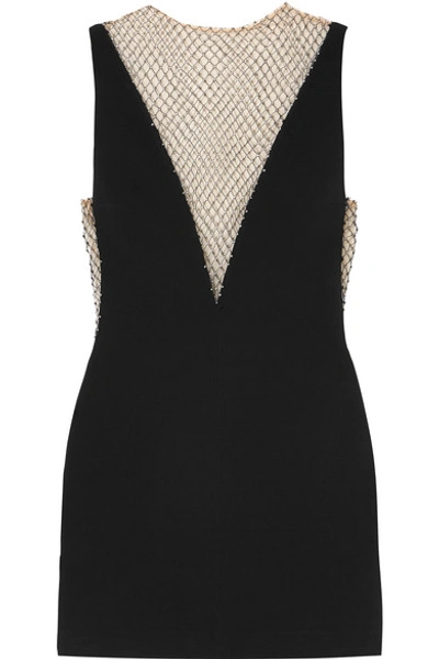 Shop Stella Mccartney Crystal-embellished Mesh And Cady Mini Dress In Black
