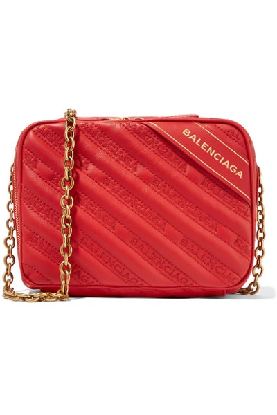 Shop Balenciaga Blanket Reporter Xs Printed Quilted Leather Shoulder Bag In Red