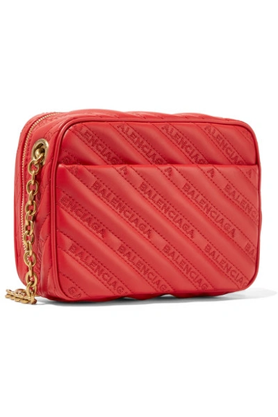 Shop Balenciaga Blanket Reporter Xs Printed Quilted Leather Shoulder Bag In Red