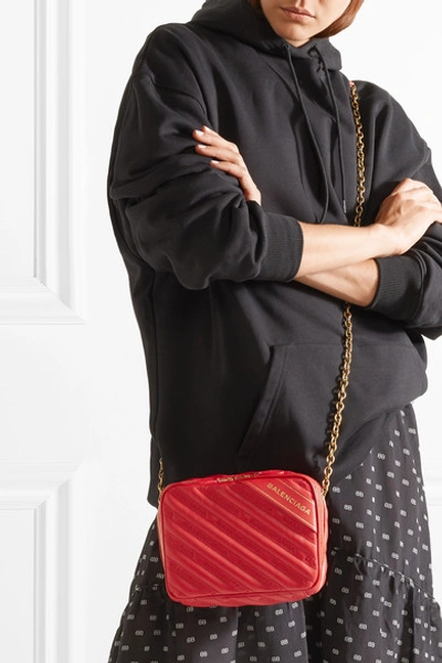 Shop Balenciaga Blanket Reporter Xs Printed Quilted Leather Shoulder Bag In Red