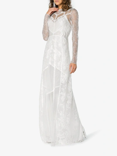 Shop Givenchy High Neck Fitted Sheer Panelled Lace Gown In White