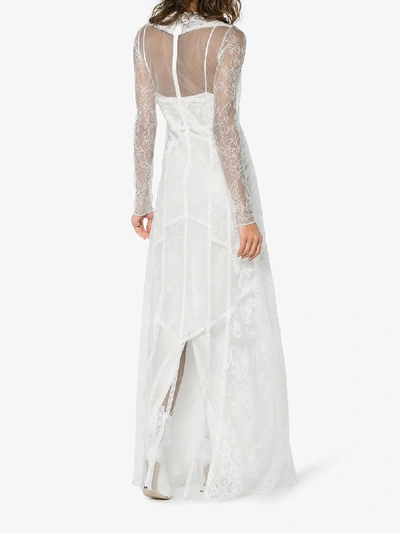 Shop Givenchy High Neck Fitted Sheer Panelled Lace Gown In White
