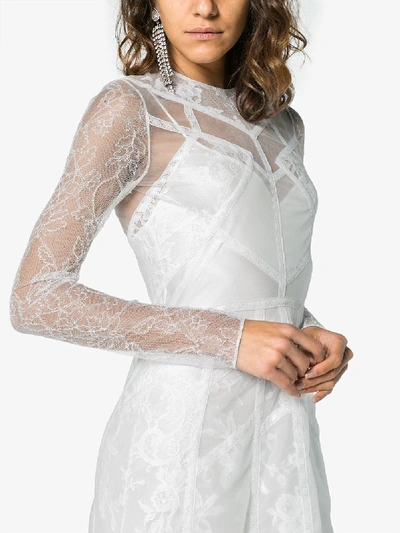 Shop Givenchy High Neck Fitted Sheer Panelled Lace Gown In White