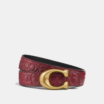 Shop Coach Sculpted Signature Reversible Belt In Signature Leather - Women's In Wine/black/brass