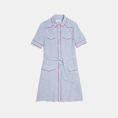 Shop Coach Star Print Western Shirt Dress In Blue/white