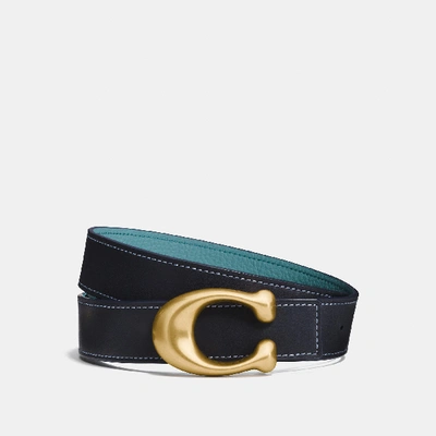 Shop Coach Sculpted Signature Reversible Belt - Women's In Midnight Navy/marine/brass