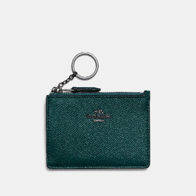 Shop Coach Mini Skinny Ausweisetui In Metallic Ivy/dark Gunmetal