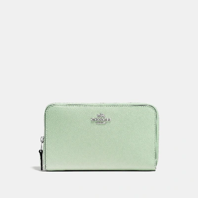 Shop Coach Medium Zip Around Wallet In Pale Green/silver