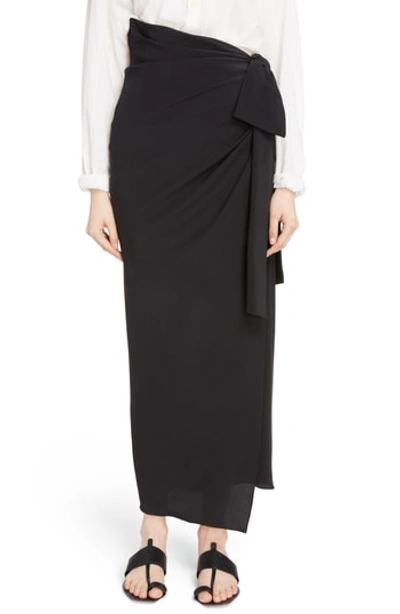 Shop Saint Laurent Side Tie Silk Crepe De Chine Maxi Skirt In Noir