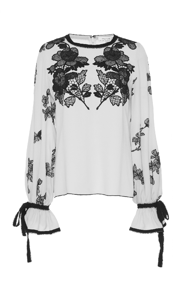 Andrew Gn Floral Embroidered Top In White | ModeSens