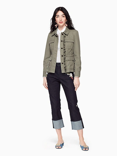 Shop Kate Spade Ruffle Army Jacket In Olive Green