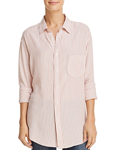 Shop 7 For All Mankind Striped High/low Shirt In Pink/white