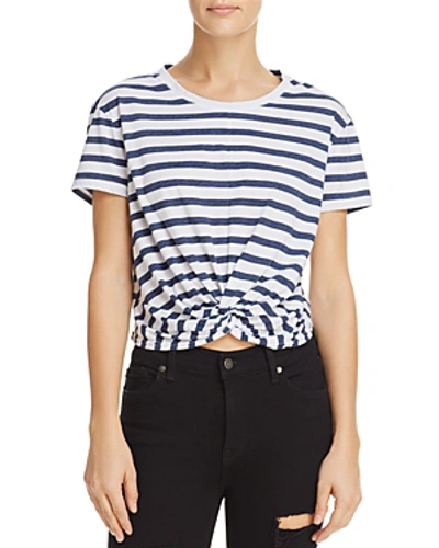 Shop Splendid Striped Twist-front Cropped Tee - 100% Exclusive In Navy/white