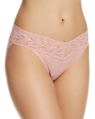 Shop Hanky Panky Cotton With A Conscience Lace V-kini In Rosita Pink
