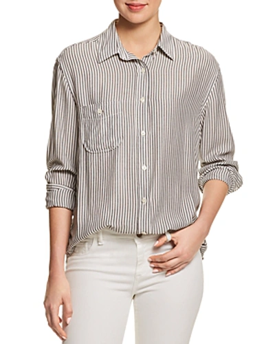 Shop 7 For All Mankind Striped High/low Shirt In Grey/white