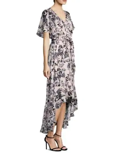 Shop Parker Demi High-low Silk Wrap Dress In Pearl Paradise Blush Floral