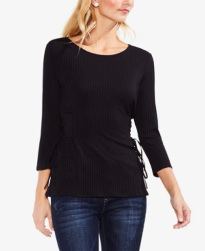 Shop Vince Camuto Ribbed Side-corset Sweater In Rich Black